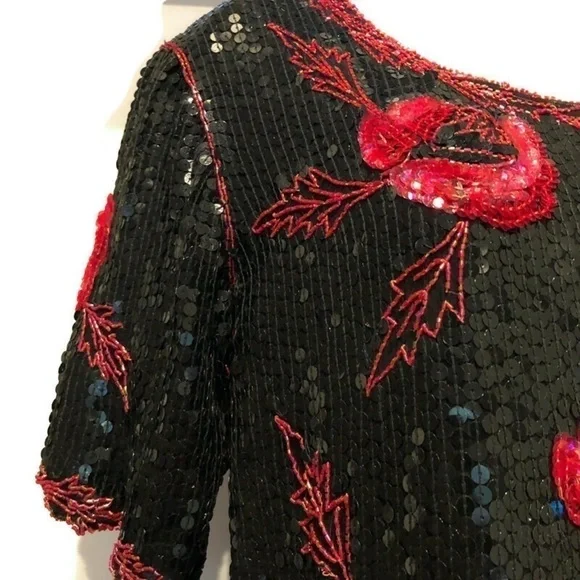 Royal Feelings Vintage Sequin Beaded Short Sleeve Top Size Medium - Picture 6 of 8